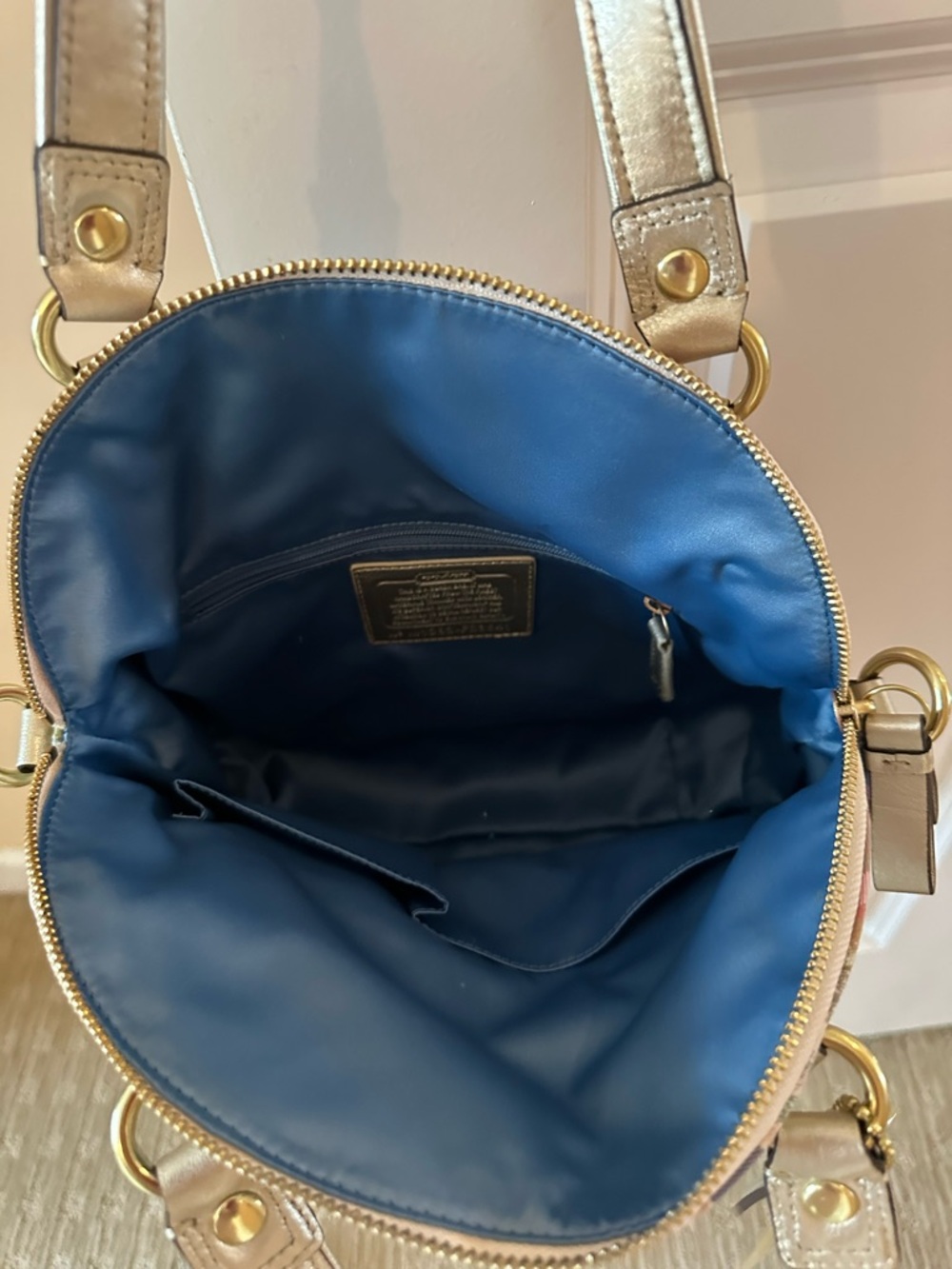 Coach Multicolor Plaid Dome Satchel with Pink and Gold Accents - Picture 4 of 5